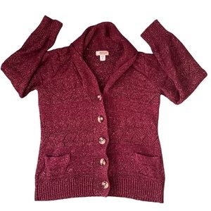Red Shimmer Button Up Sweater